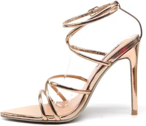 Cape Robbin Ada Sexy Stiletto High Heels for Women, Strappy Pointed Open Toe Shoes Heels - Rose Gold Size 8.5
