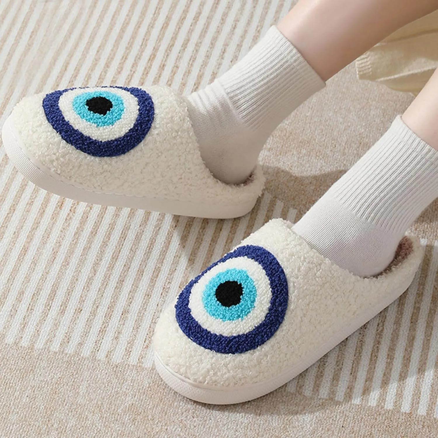 Cartoon Slippers for Womens Mens Cute Cozy Plush Warm Slip-on House Shoes for Indoor and Outdoor Meet Me at Midnight Strawberry Mushroom Evil Eyes Love Heart Slippers