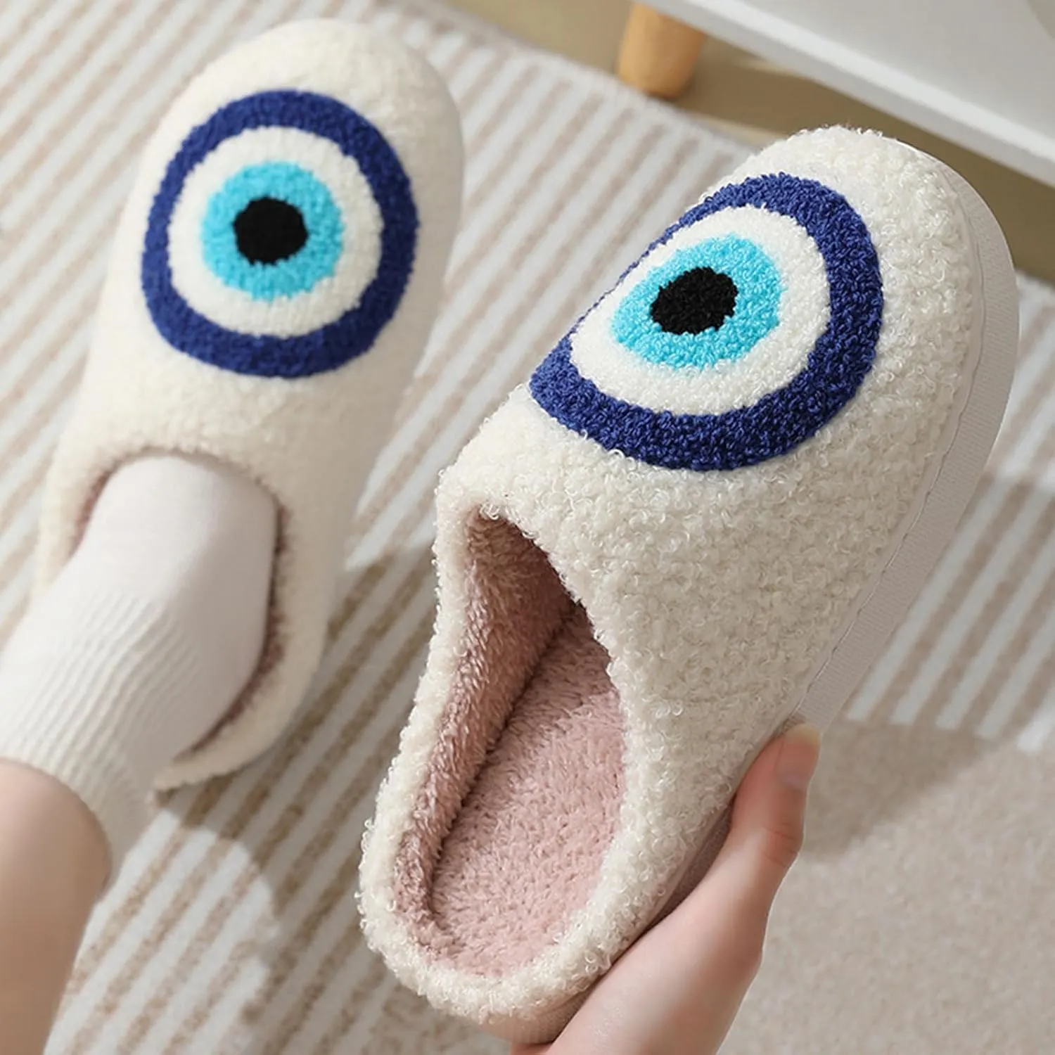 Cartoon Slippers for Womens Mens Cute Cozy Plush Warm Slip-on House Shoes for Indoor and Outdoor Meet Me at Midnight Strawberry Mushroom Evil Eyes Love Heart Slippers