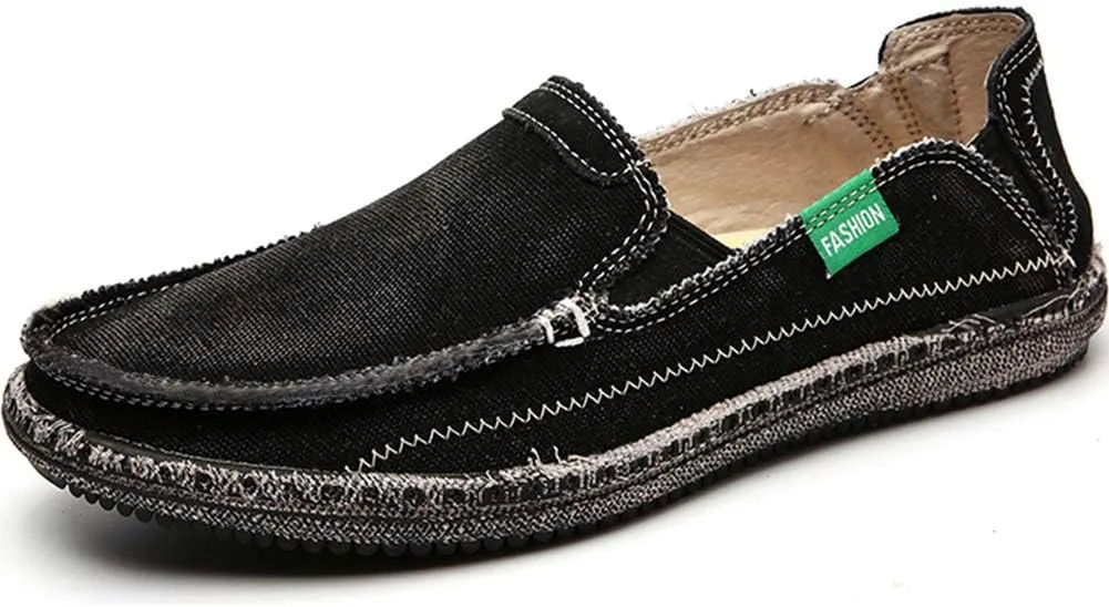 CASMAG Men's Casual Cloth Shoes Canvas Slip on Loafers Leisure Vintage Flat Boat Shoes