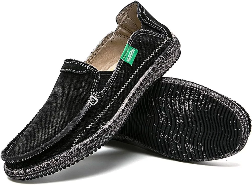 CASMAG Men's Casual Cloth Shoes Canvas Slip on Loafers Leisure Vintage Flat Boat Shoes