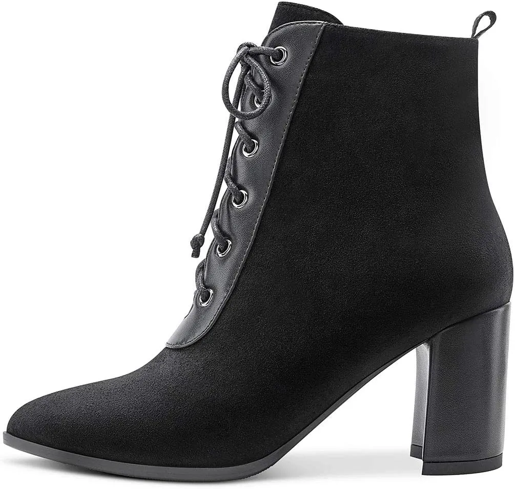 Castamere Womens High Block Heels Ankle Boots Pointed Toe Booties with Laces 7.5CM Heels