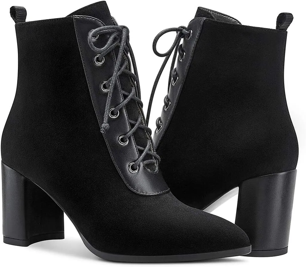 Castamere Womens High Block Heels Ankle Boots Pointed Toe Booties with Laces 7.5CM Heels