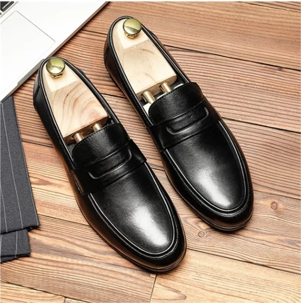 Casual Non-Slip Low Block Heel Work Shoes Soft Loafers for Men Oxfords Round Toe Comfortable Flexible