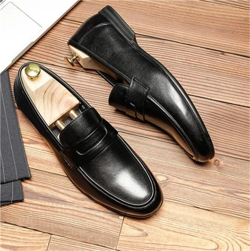 Casual Non-Slip Low Block Heel Work Shoes Soft Loafers for Men Oxfords Round Toe Comfortable Flexible