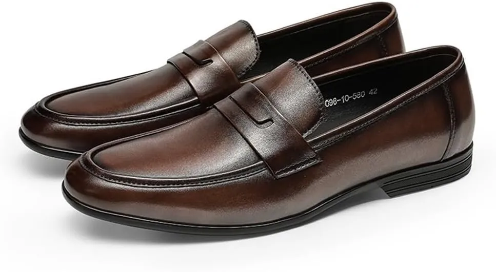 Casual Non-Slip Low Block Heel Work Shoes Soft Loafers for Men Oxfords Round Toe Comfortable Flexible