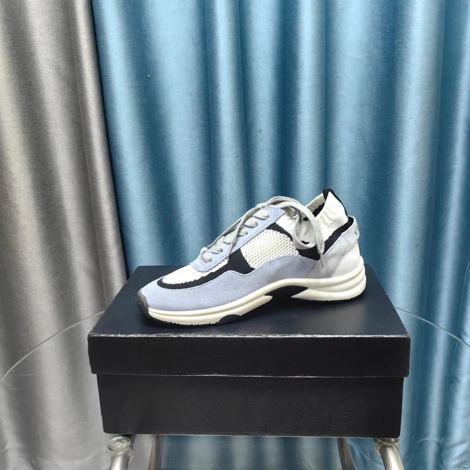 CC Sneaker White Light Blue Suede And Polyester Mesh Fabric