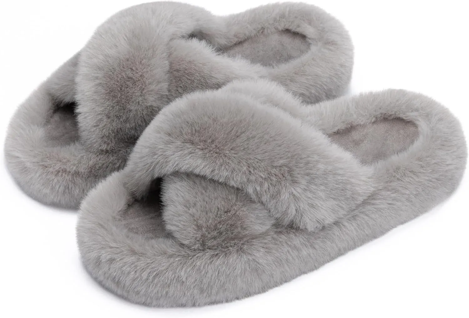 Chantomoo Women's Blue Memory Foam Faux Fur Lined Open Toe Slippers for Women - US 12