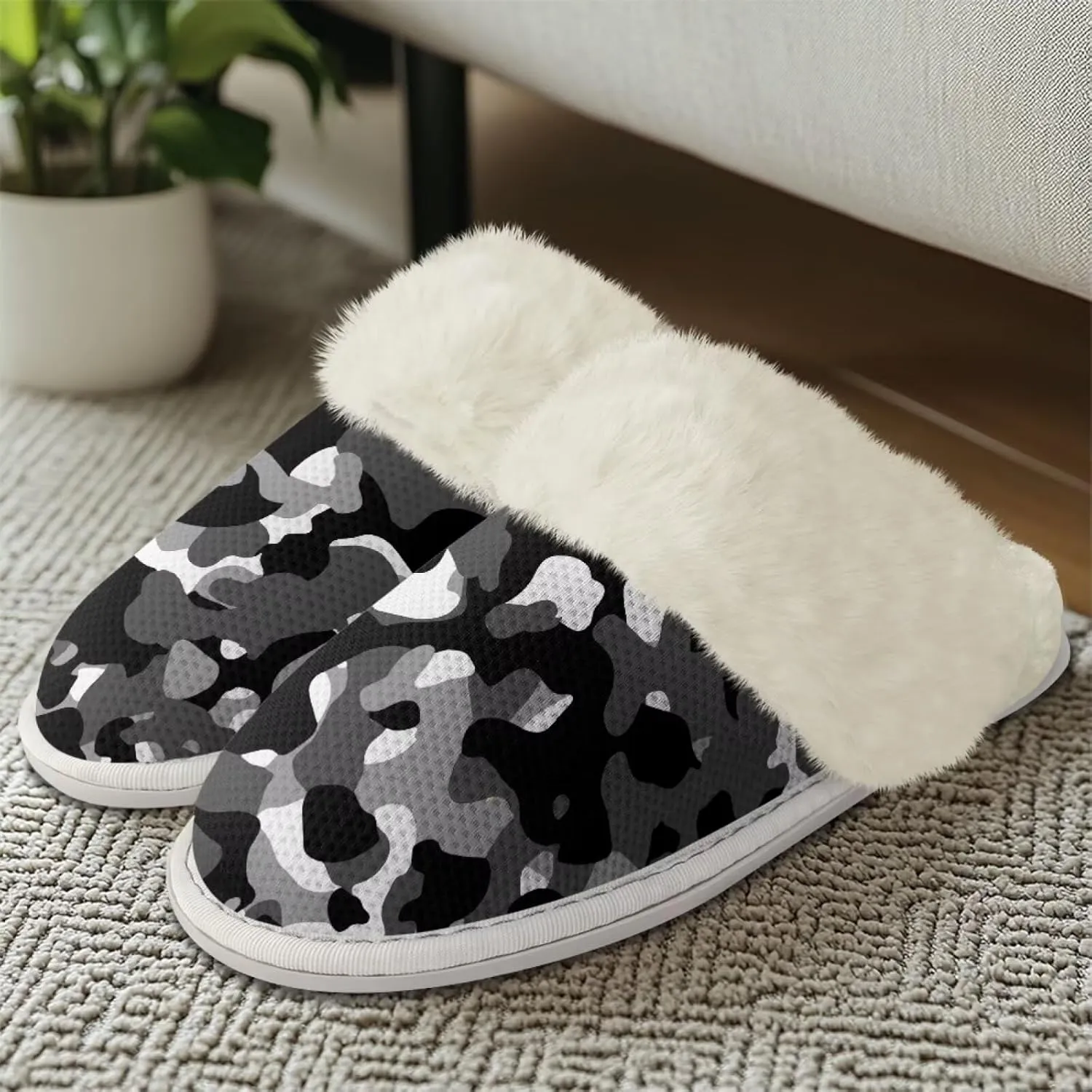 chaqlin Fuzzy Plush Slipper with Fur Edge Unisex's Bedroom House Cozy Soft Memory Foam Slippers Winter Warm Anti Slip Thick Sole Slippers Casual Outdoor Indoor