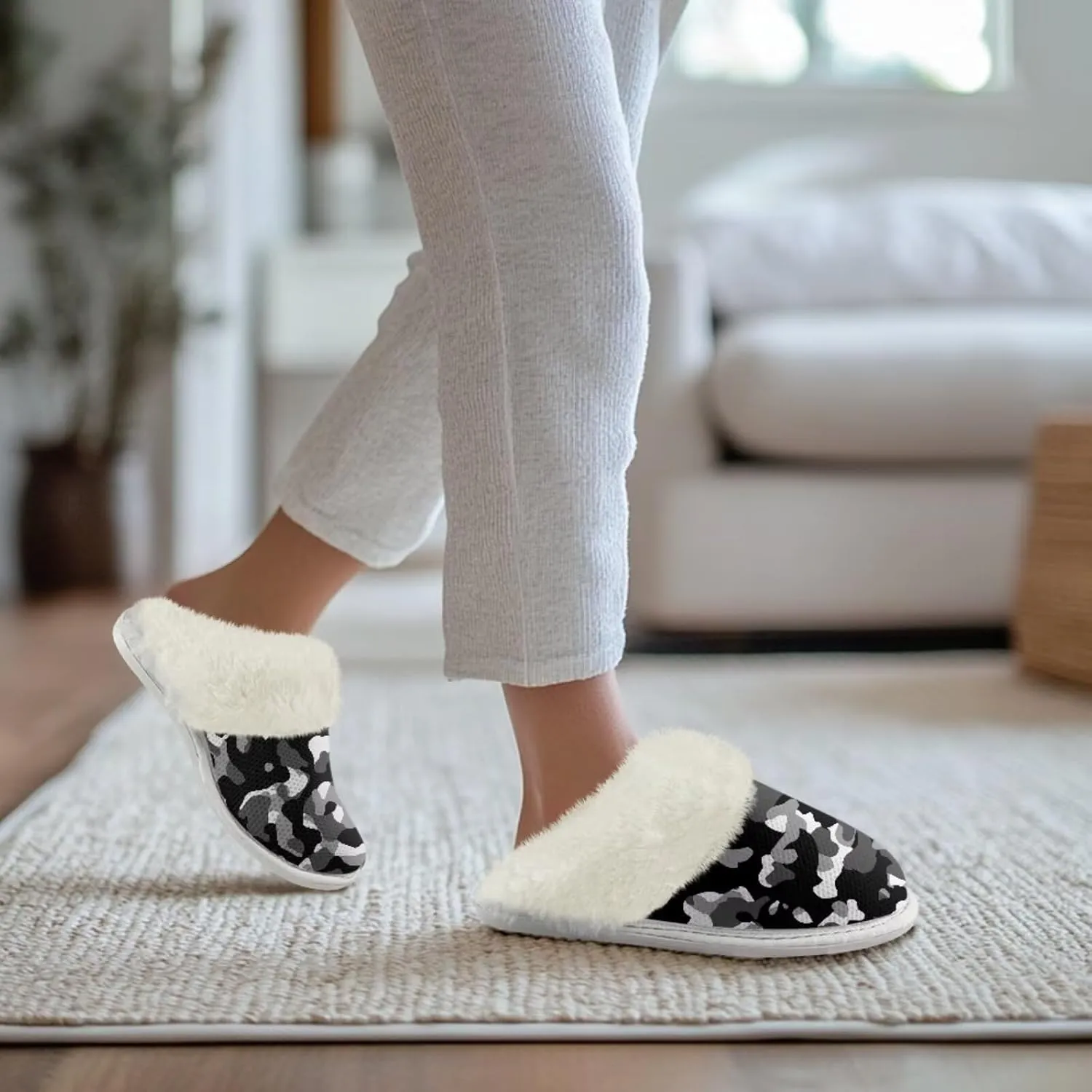 chaqlin Fuzzy Plush Slipper with Fur Edge Unisex's Bedroom House Cozy Soft Memory Foam Slippers Winter Warm Anti Slip Thick Sole Slippers Casual Outdoor Indoor