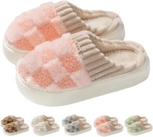Checkered Slipper House Slippers for Women Men Plush Warm Fuzzy Slippers Flyffy Bedroom Shoes Indoor Slip On