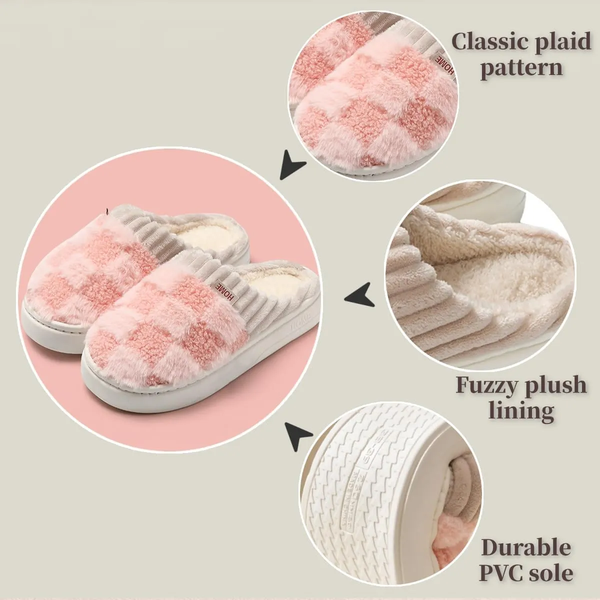 Checkered Slipper House Slippers for Women Men Plush Warm Fuzzy Slippers Flyffy Bedroom Shoes Indoor Slip On