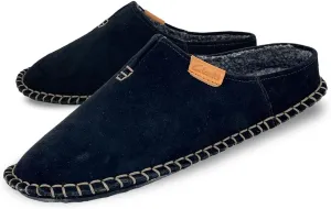 Clarks Mens Open Back Suede Leather Slipper With Heavy Stitching - Plush Sherpa Lining - Indoor Outdoor House Slippers For Men (12 M US, Black)