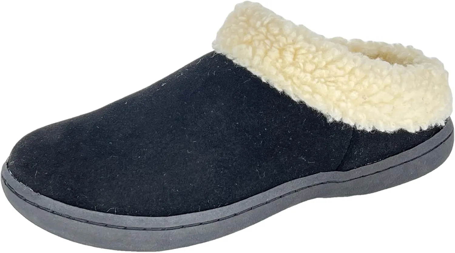 Clarks Womens Slipper Suede Leather With Faux Sherpa Collar JMH1894 - Plush Memory Foam Footbed - Indoor Outdoor House Slippers For Women (11 M US, Black)