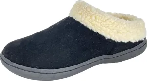 Clarks Womens Slipper Suede Leather With Faux Sherpa Collar JMH1894 - Plush Memory Foam Footbed - Indoor Outdoor House Slippers For Women (11 M US, Black)