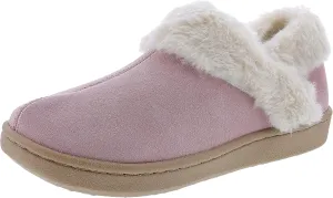Clarks Womens Suede Leather Ankle Bootie Slipper JMH2034 - Plush Faux Fur Lined - Indoor Outdoor House Slippers For Women