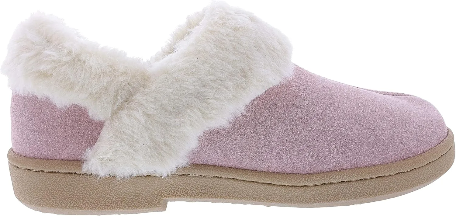 Clarks Womens Suede Leather Ankle Bootie Slipper JMH2034 - Plush Faux Fur Lined - Indoor Outdoor House Slippers For Women