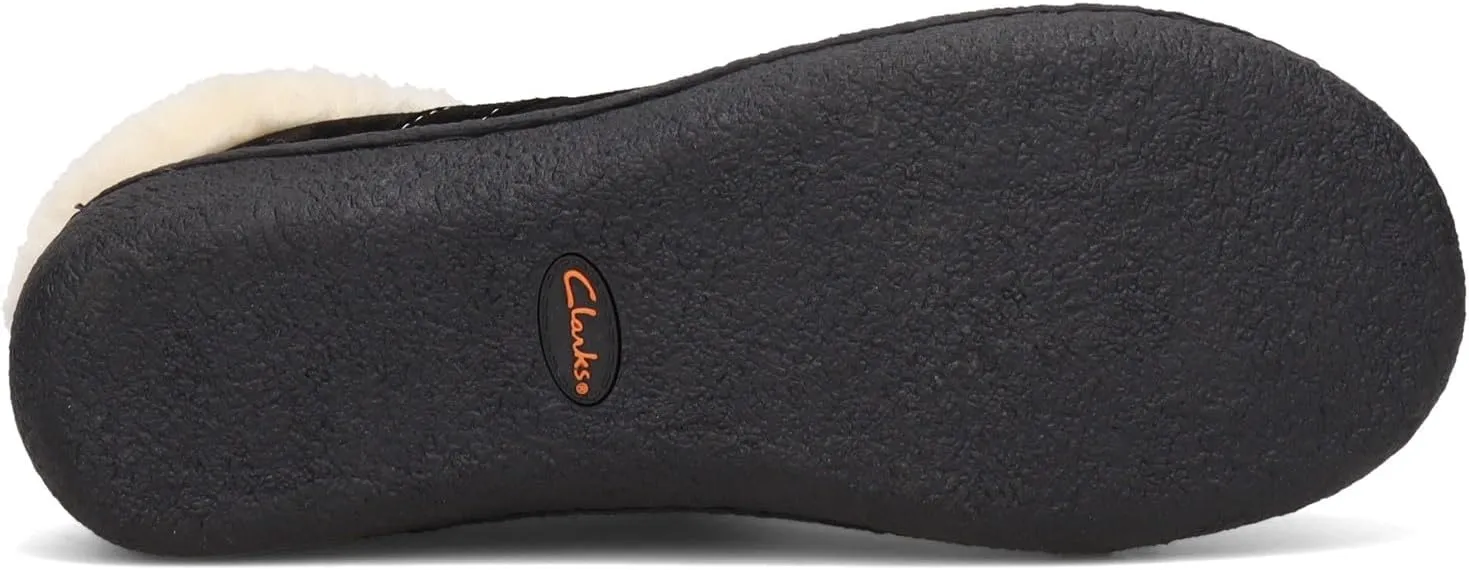Clarks Womens Suede Leather Clog Slipper JMS0411B - Warm Plush Faux Fur Lining - Indoor Outdoor House Slippers For Women