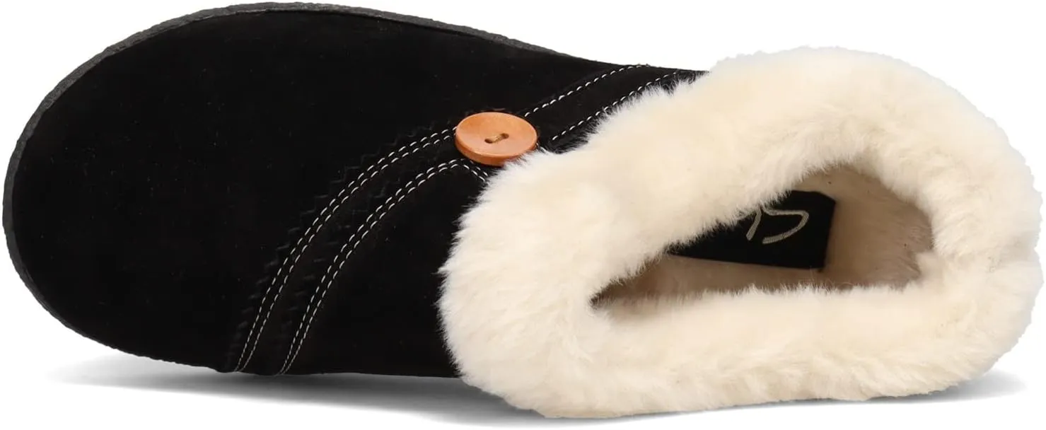 Clarks Womens Suede Leather Clog Slipper JMS0411B - Warm Plush Faux Fur Lining - Indoor Outdoor House Slippers For Women