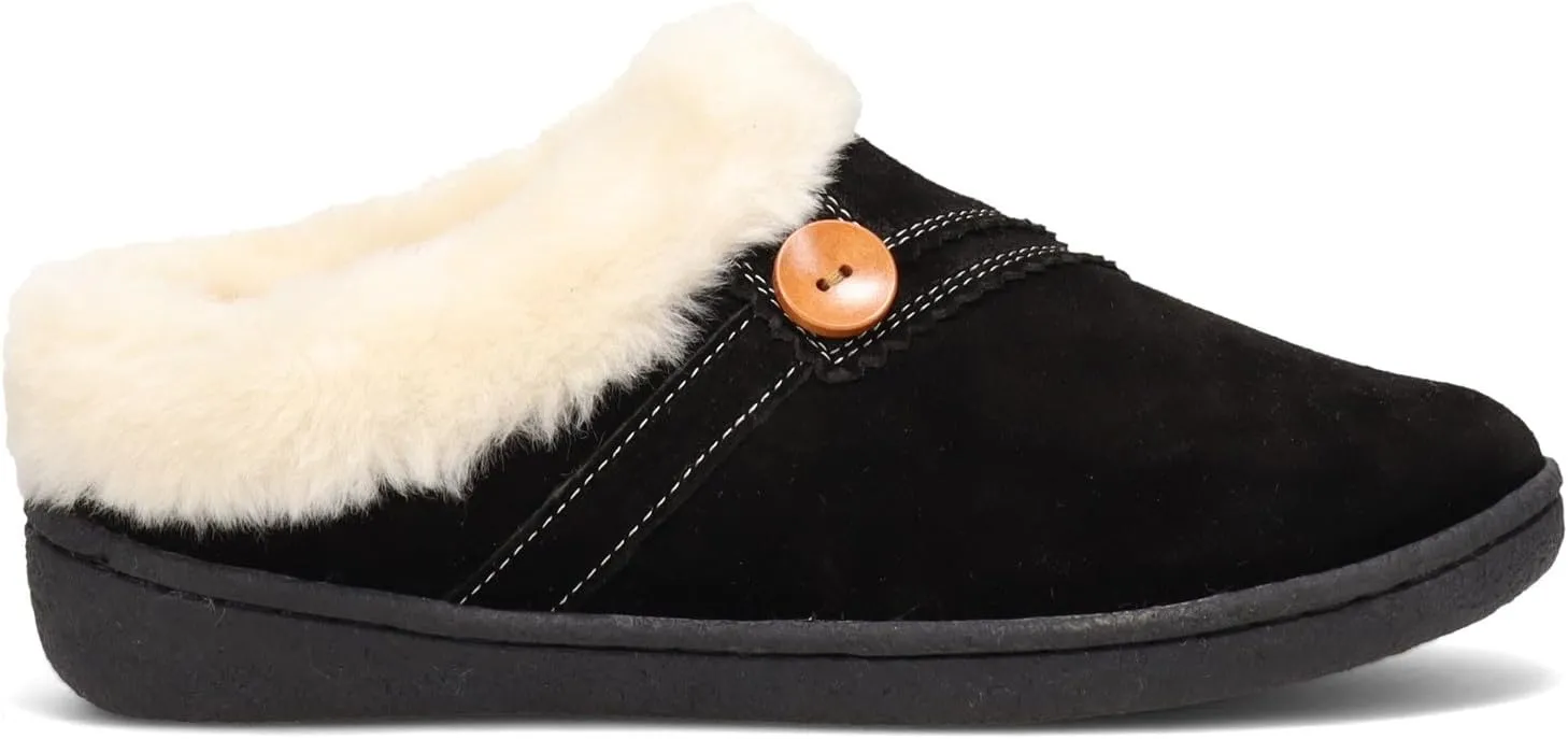 Clarks Womens Suede Leather Clog Slipper JMS0411B - Warm Plush Faux Fur Lining - Indoor Outdoor House Slippers For Women