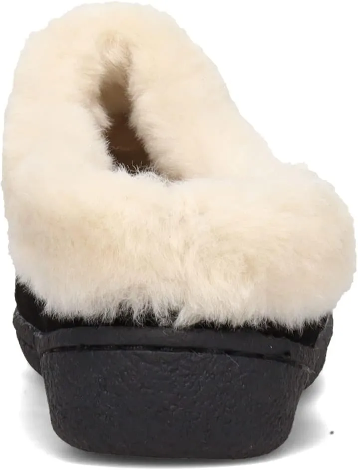 Clarks Womens Suede Leather Clog Slipper JMS0411B - Warm Plush Faux Fur Lining - Indoor Outdoor House Slippers For Women