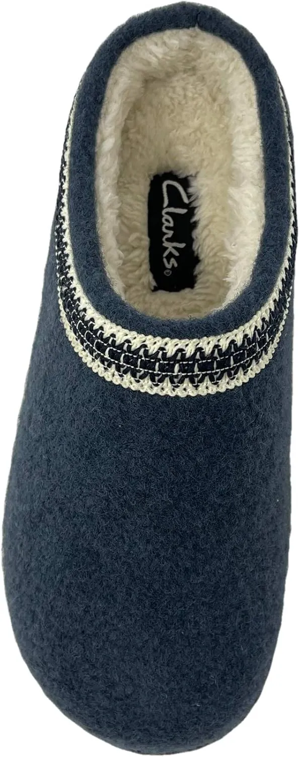 Clarks Womens Wool Felt Clog Slippers JMH1319T - Warm Cozy Plush Faux Fur Lined - Indoor Outdoor House Slipper for Women