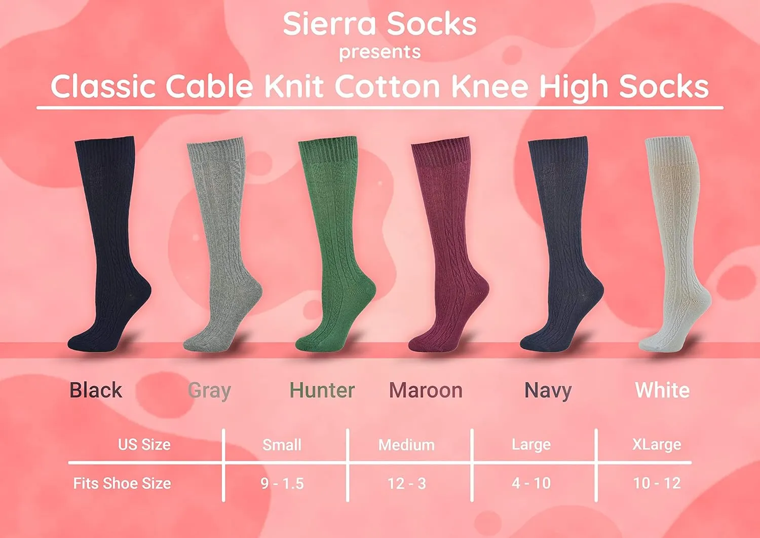 Classic Girls Cable Knit Knee socks, Combed Cotton Knee High Uniform Socks Soft 3 Pair Pack Comfortable Girls Uniform Socks