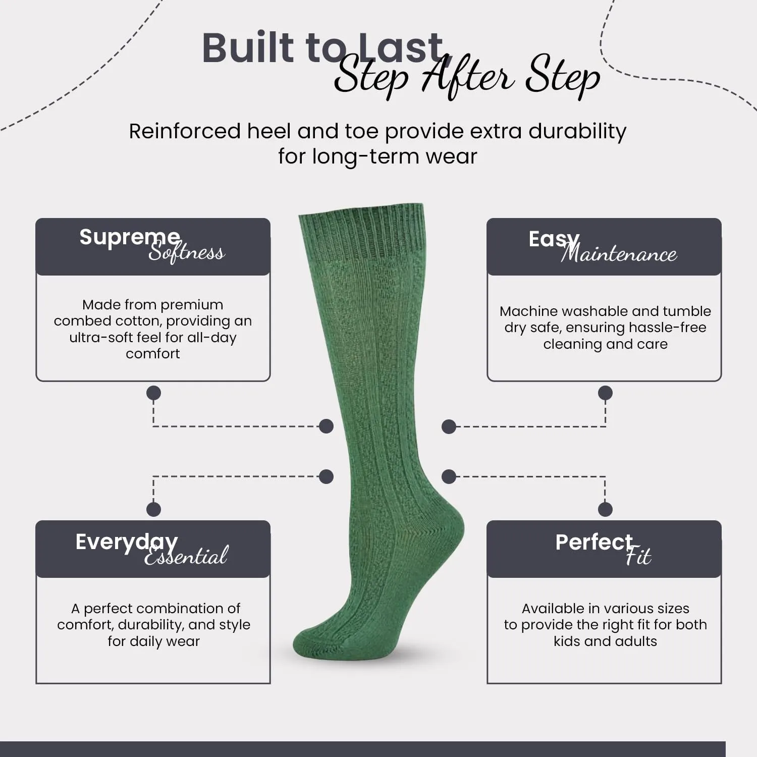 Classic Girls Cable Knit Knee socks, Combed Cotton Knee High Uniform Socks Soft 3 Pair Pack Comfortable Girls Uniform Socks