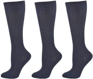 Classic Girls Cable Knit Knee socks, Combed Cotton Knee High Uniform Socks Soft 3 Pair Pack Comfortable Girls Uniform Socks