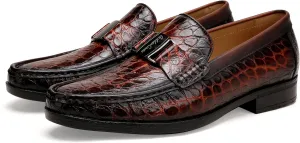 Classic Mens Leather Dress Loafer, Luxury Crocodile Printed Formal Business Shoes Slip on Dress Shoes with Buckle Penny Loafer for Mens