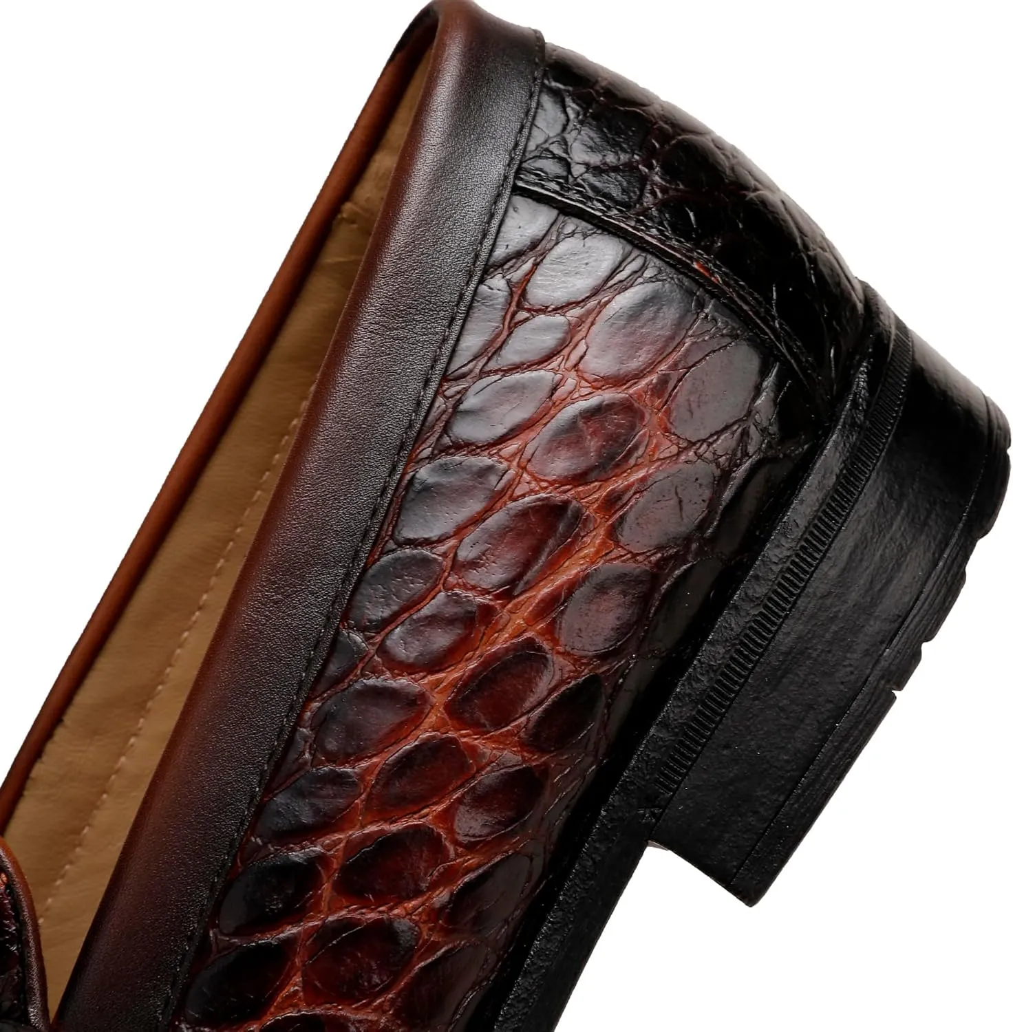 Classic Mens Leather Dress Loafer, Luxury Crocodile Printed Formal Business Shoes Slip on Dress Shoes with Buckle Penny Loafer for Mens