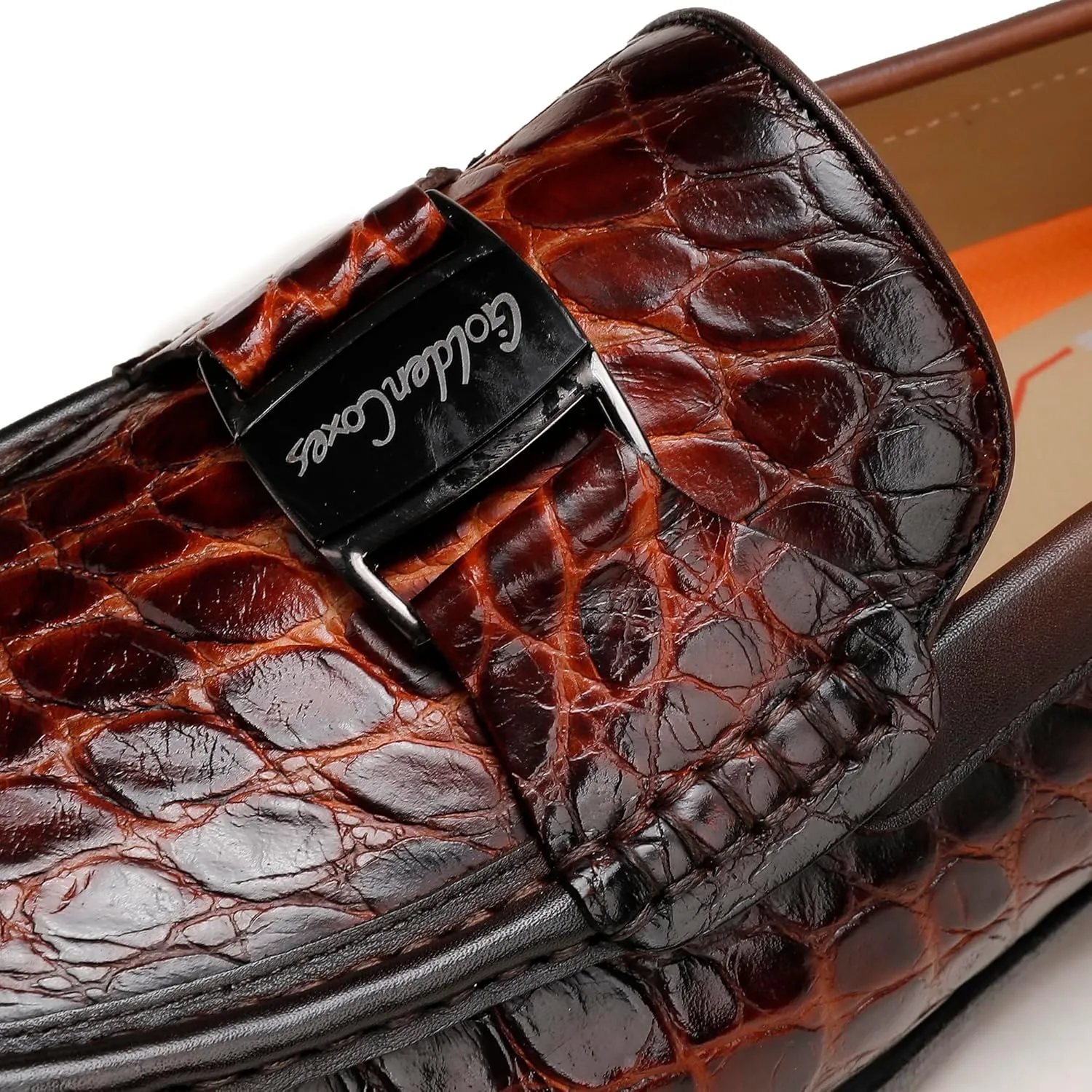Classic Mens Leather Dress Loafer, Luxury Crocodile Printed Formal Business Shoes Slip on Dress Shoes with Buckle Penny Loafer for Mens