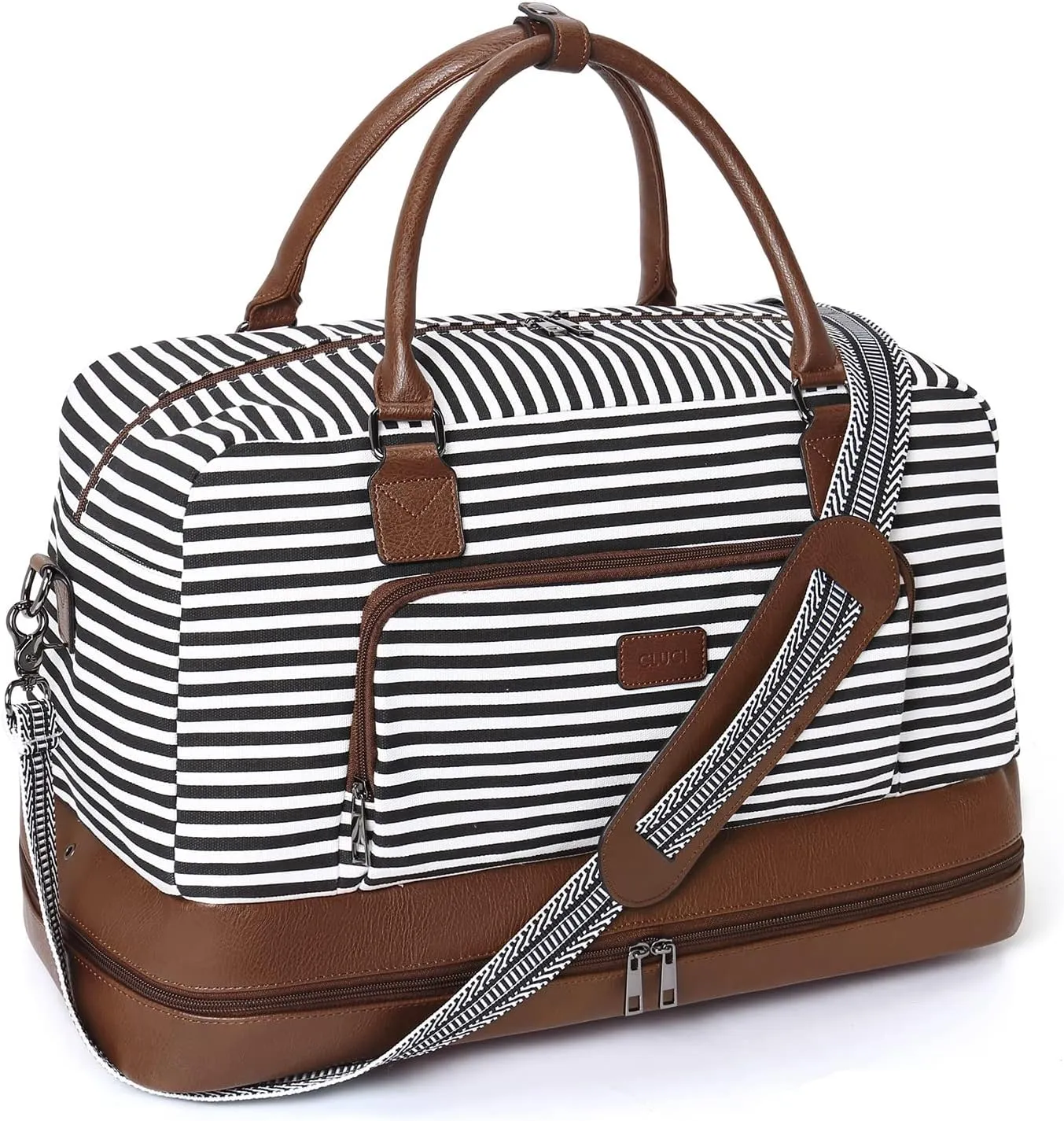 CLUCI Weekender Bags for Women Duffle Bag Personal Item Travel Canvas Overnight Bags Carry On Tote with Shoe Compartment Black and White Stripe
