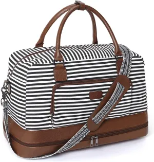 CLUCI Weekender Bags for Women Duffle Bag Personal Item Travel Canvas Overnight Bags Carry On Tote with Shoe Compartment Black and White Stripe
