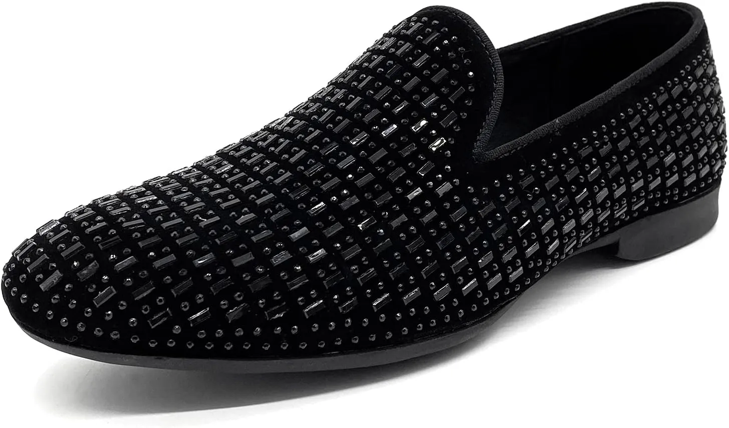 CMM Men's Pointed Toe Rivet Dress Shoes Glitter Modern Metallic Slip On Loafers Plus Size