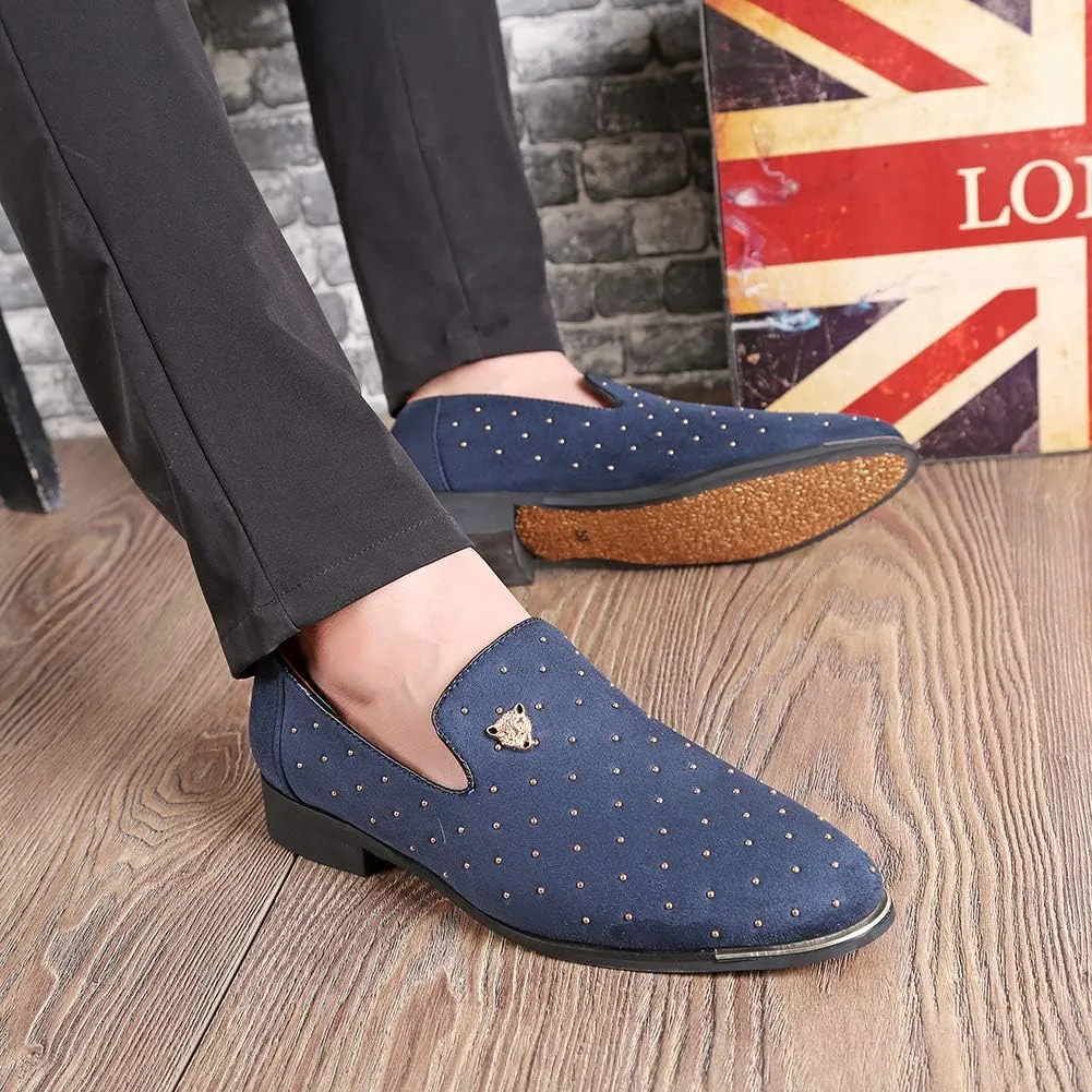 CMM Men's Pointed Toe Rivet Dress Shoes Glitter Modern Metallic Slip On Loafers Plus Size