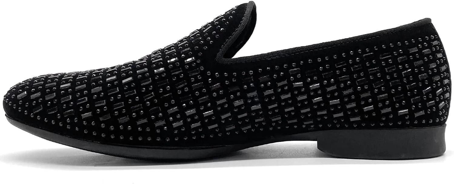 CMM Men's Pointed Toe Rivet Dress Shoes Glitter Modern Metallic Slip On Loafers Plus Size