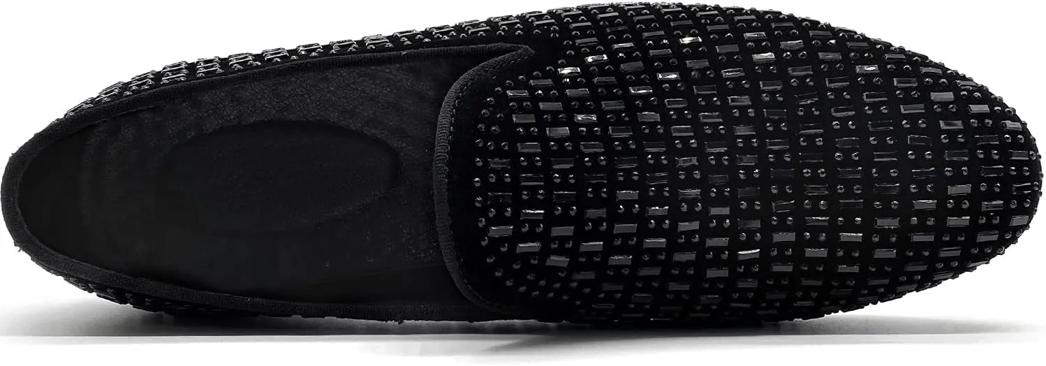 CMM Men's Pointed Toe Rivet Dress Shoes Glitter Modern Metallic Slip On Loafers Plus Size