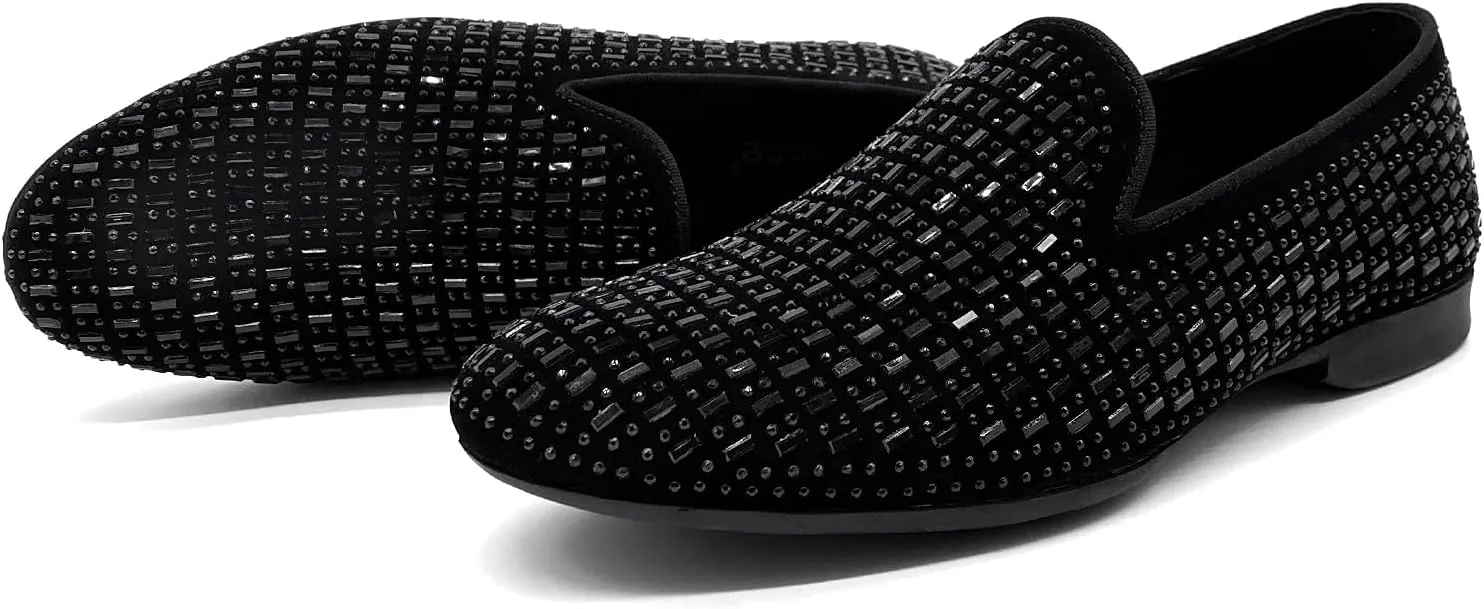 CMM Men's Pointed Toe Rivet Dress Shoes Glitter Modern Metallic Slip On Loafers Plus Size