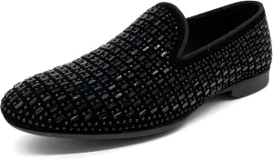 CMM Men's Pointed Toe Rivet Dress Shoes Glitter Modern Metallic Slip On Loafers Plus Size