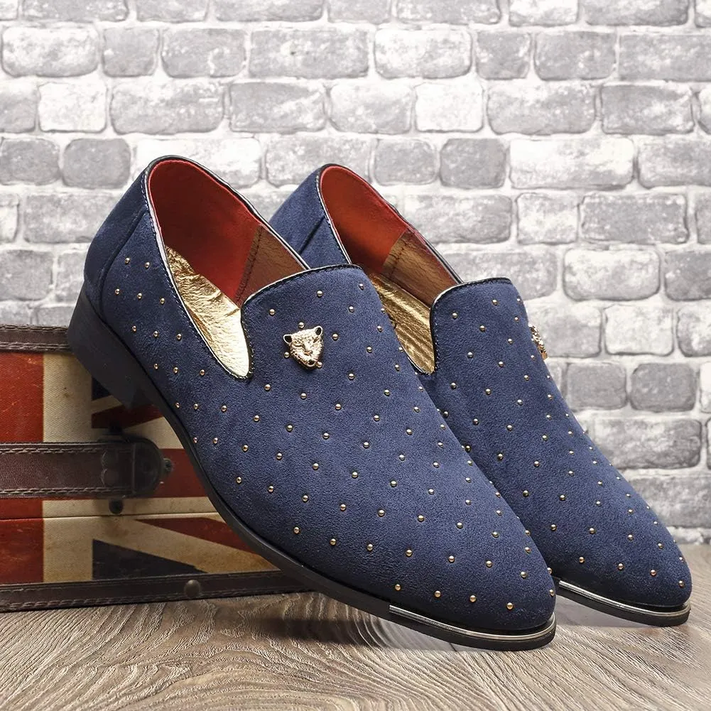 CMM Men's Pointed Toe Rivet Dress Shoes Glitter Modern Metallic Slip On Loafers Plus Size