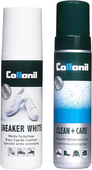 Collonil Sneaker Cleaner Kit - Sneaker White Shoe Cleaner 3.38 Fl Oz & Clean & Care Universal Cleaning Foam 6.76 Fl Oz