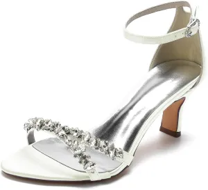 COMFASH Wedding Shoes Women Satin Bridesmaid Shoes at Wedding Bridal Evening Party Open Toe Wedding Bride Party Ankle Strap Dress Pumps