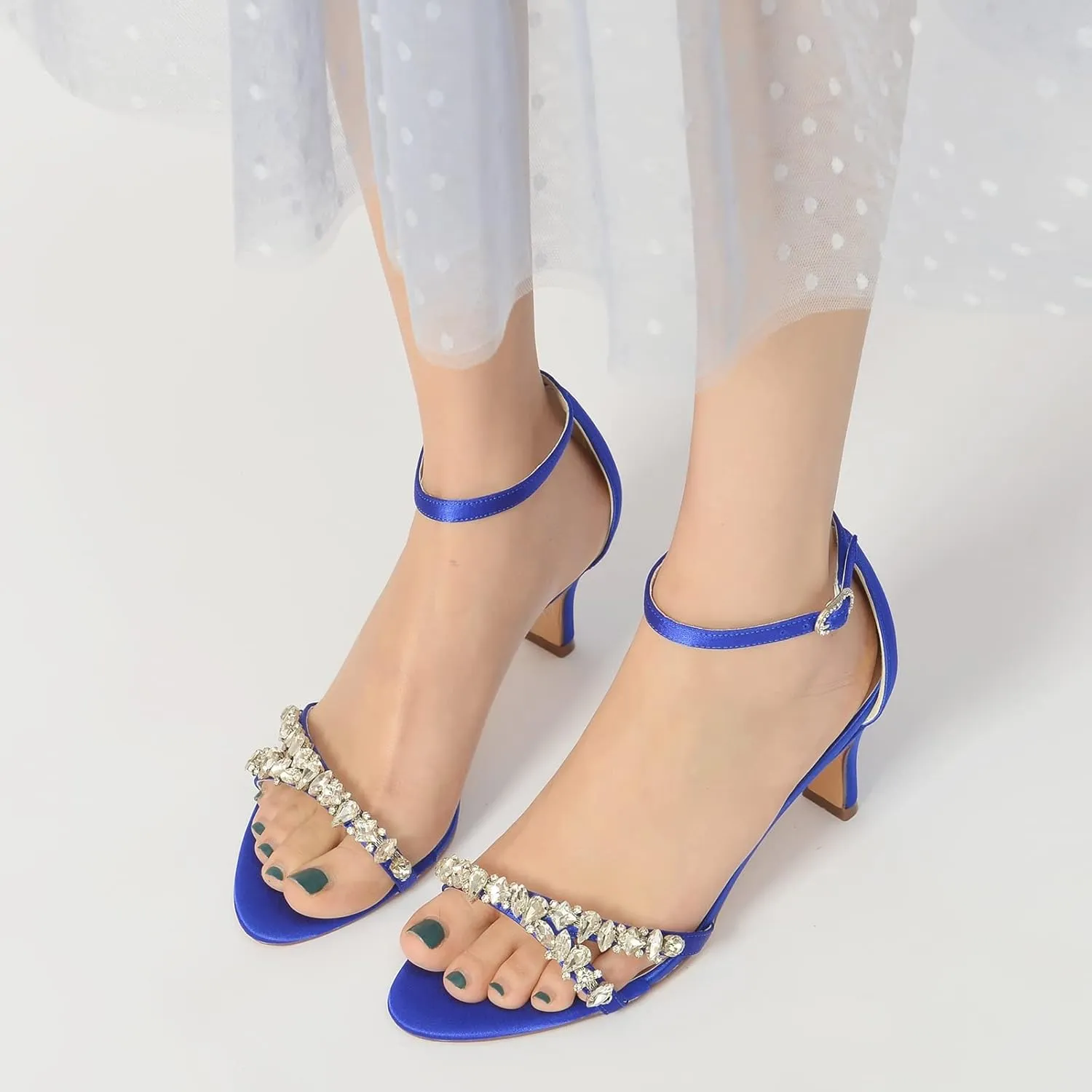 COMFASH Wedding Shoes Women Satin Bridesmaid Shoes at Wedding Bridal Evening Party Open Toe Wedding Bride Party Ankle Strap Dress Pumps