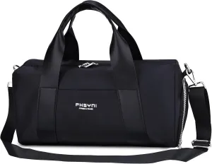 Compact Sports Gym Bag for Women and Men, Cute Mini Duffle Bag with Wet Pocket & Shoes Compartment, Personal Item Travel Workout Bag, 16"-Small, Black