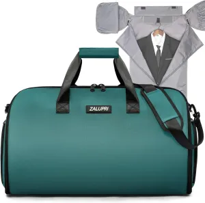 Convertible Garment Duffel Bag with Shoe Compartment,ZALUPRI Carry on Garment Bag for Men Women 2 in 1 Hanging Suitcase Suit Weekend Travel Bag, Green