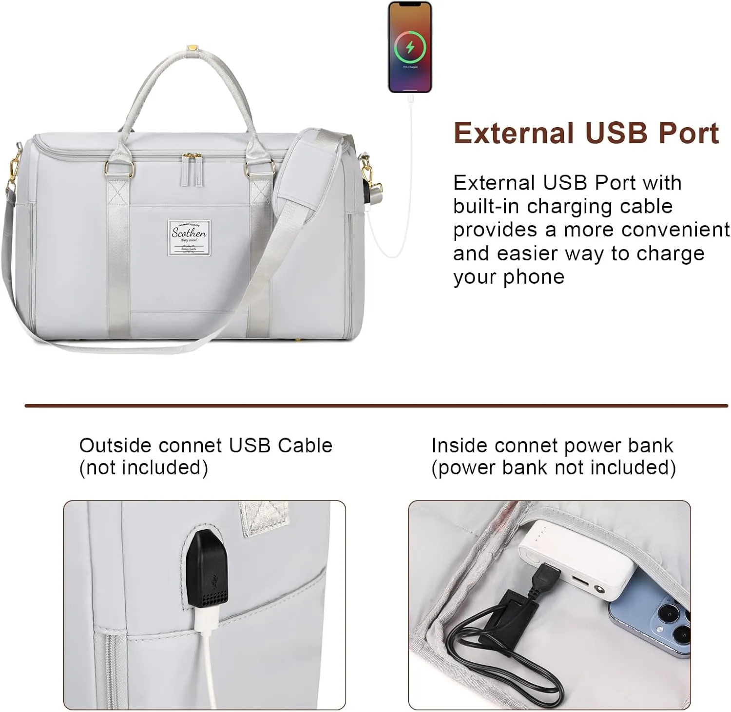 Convertible Travel Garment Bag, Carry On Garment Duffle Bag with Toiletry and Shoe bag, Garment Bags for Travel, 2 in 1 Hanging Dress Suitcase Suit Travel Bags for Women with USB Charging Port