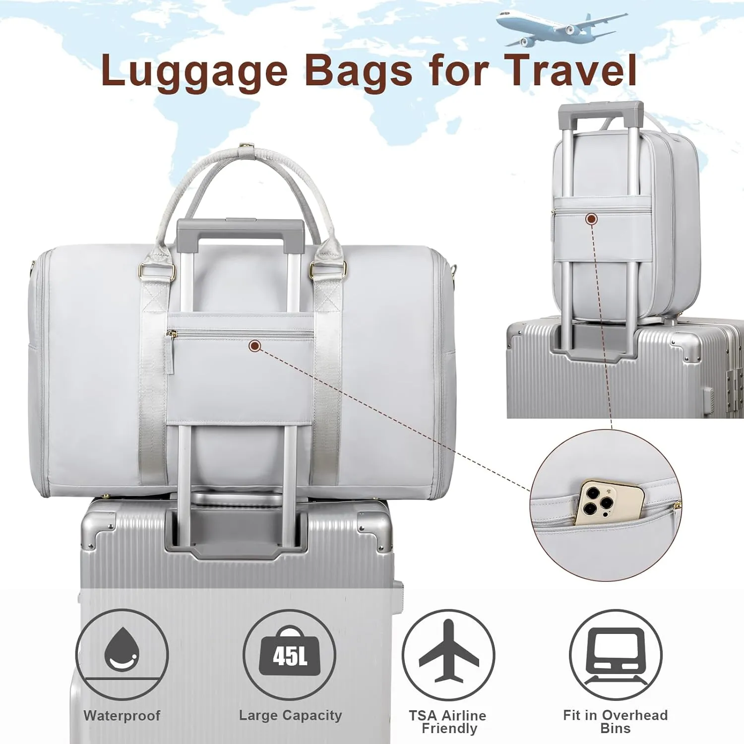 Convertible Travel Garment Bag, Carry On Garment Duffle Bag with Toiletry and Shoe bag, Garment Bags for Travel, 2 in 1 Hanging Dress Suitcase Suit Travel Bags for Women with USB Charging Port