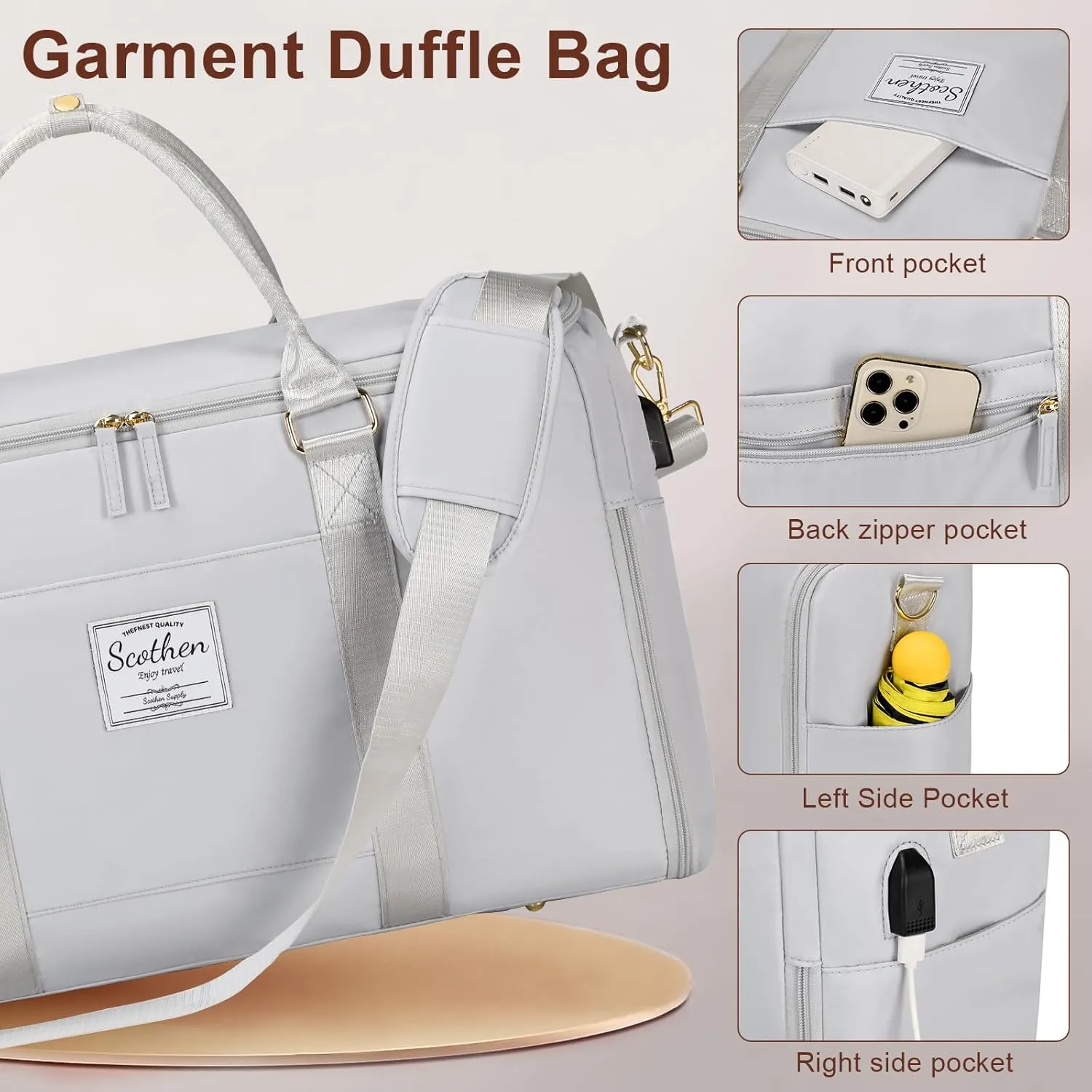 Convertible Travel Garment Bag, Carry On Garment Duffle Bag with Toiletry and Shoe bag, Garment Bags for Travel, 2 in 1 Hanging Dress Suitcase Suit Travel Bags for Women with USB Charging Port