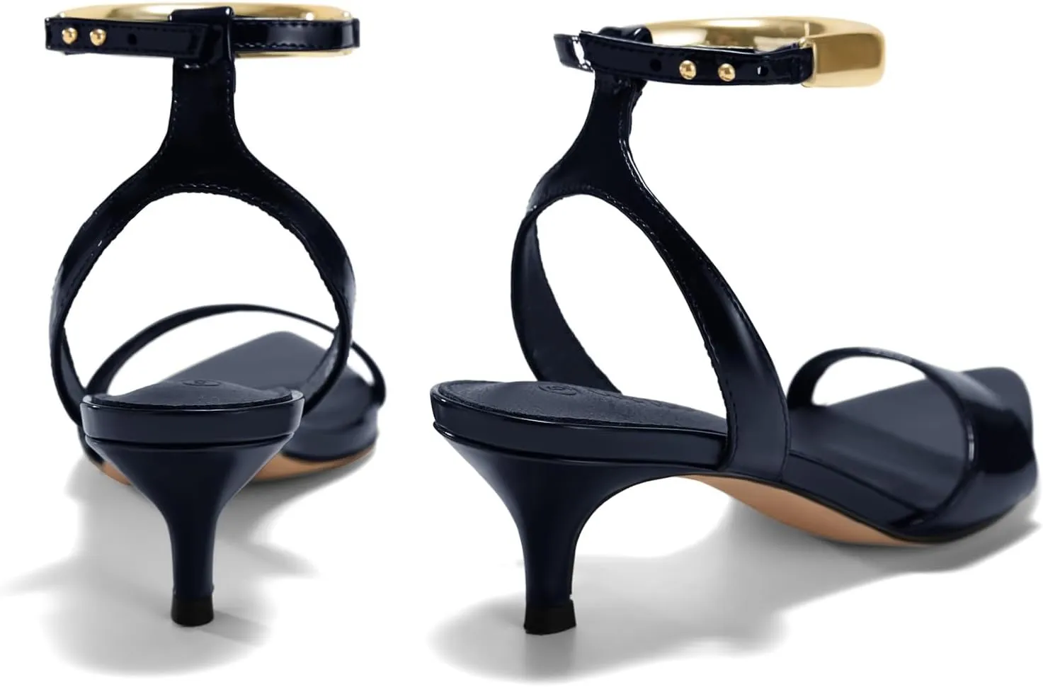 Coutgo Womens Low Kitten Heels Sandals Strappy Pointed Open Toe One Strap Metal Summer Dress Shoes